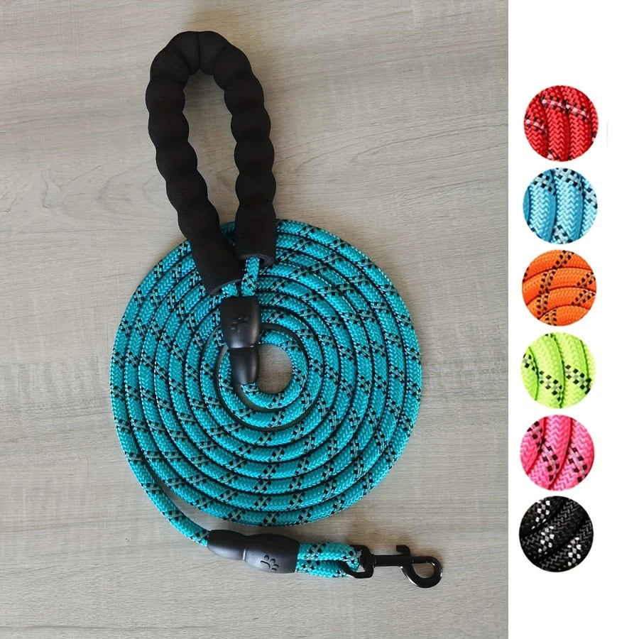 1pc Heavy-Duty Reflective Dog Leash with Padded Handle - Dual Traction Rope for Large Dogs.