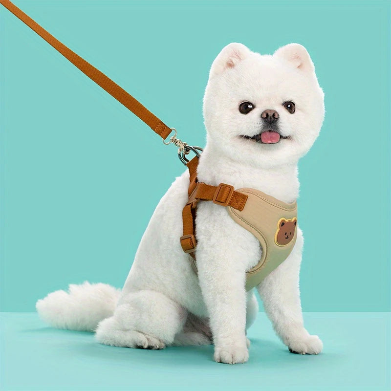 Cute Bear Pet Harness Leash Set - Adjustable, Breathable Dog Vest Harness for Puppy,