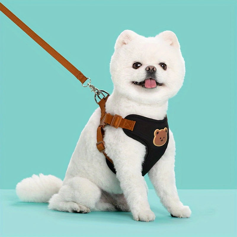 Cute Bear Pet Harness Leash Set - Adjustable, Breathable Dog Vest Harness for Puppy,