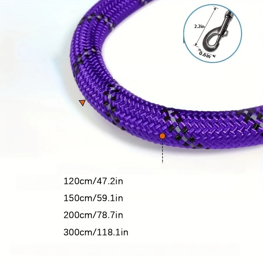1pc Heavy-Duty Reflective Dog Leash with Padded Handle - Dual Traction Rope for Large Dogs.