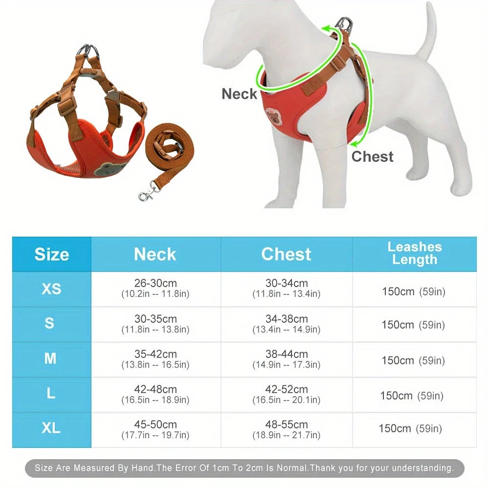 Cute Bear Pet Harness Leash Set - Adjustable, Breathable Dog Vest Harness for Puppy,
