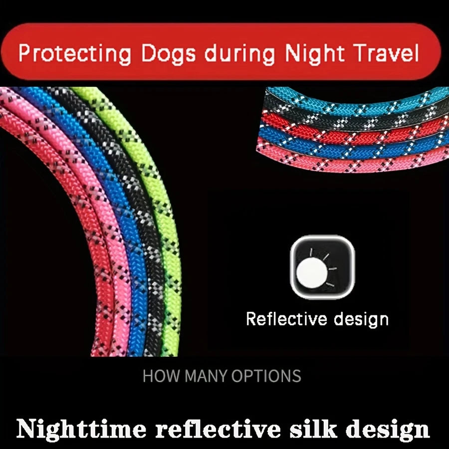 1pc Heavy-Duty Reflective Dog Leash with Padded Handle - Dual Traction Rope for Large Dogs.