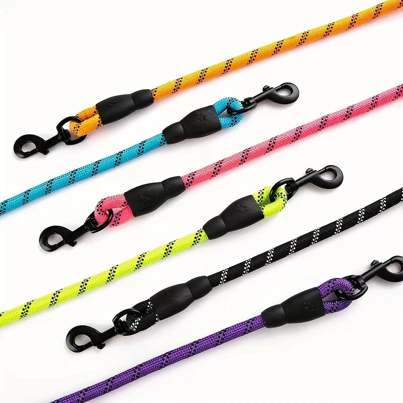 1pc Heavy-Duty Reflective Dog Leash with Padded Handle - Dual Traction Rope for Large Dogs.