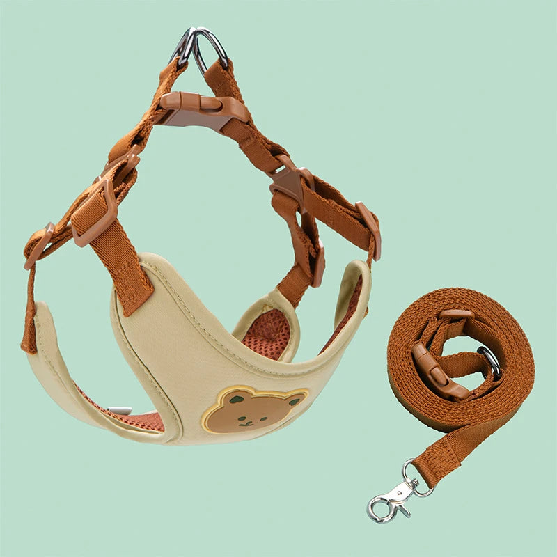 Cute Bear Pet Harness Leash Set - Adjustable, Breathable Dog Vest Harness for Puppy,